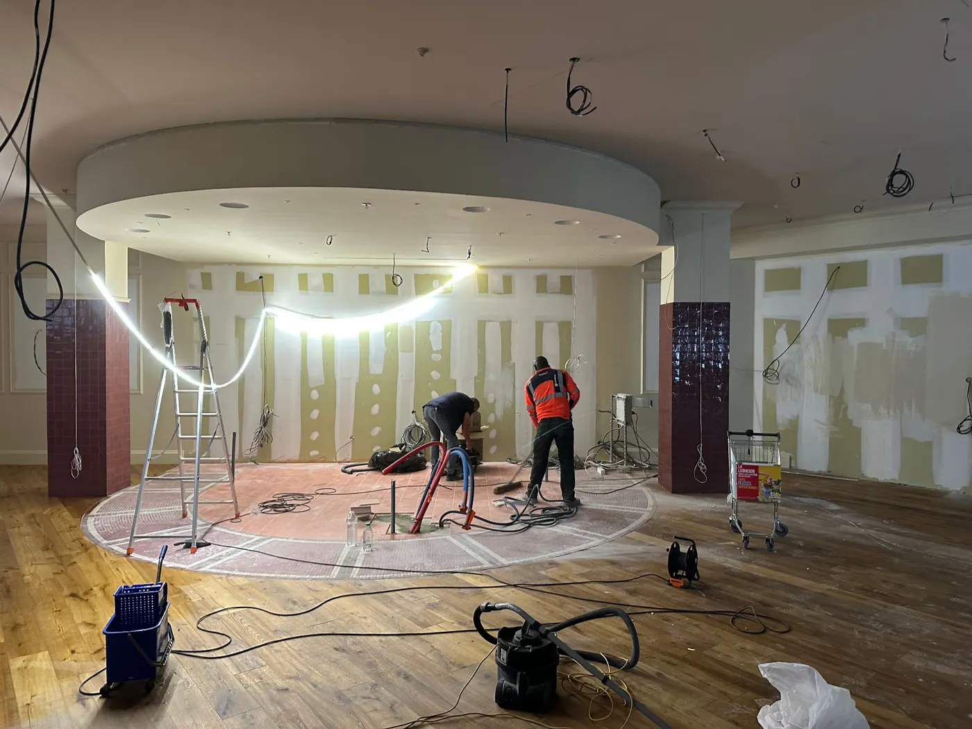 Vinatier — chantier, travaux de plâtrerie et électricité